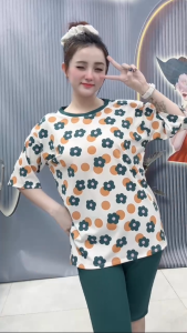 Set bộ đồ lửng mặc nhà thun gân áo form rộng in hoa quần form ôm. Phù hợp mọi độ tuổi xinh xắn 24406