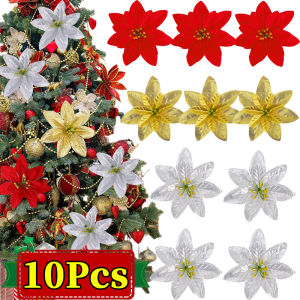 10/20 ชิ้น ต้นคริสต์มาสประดับดอกคริสต์มาสสีแดงขนาดใหญ่ / DIY ต้นคริสต์มาสประดิษฐ์จากผ้ากำมะหยี่ / อุปกรณ์ตกแต่งบ้านและงานแต่งงาน