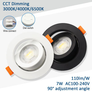ไฟสปอตไลท์ติดเพดาน LED แบบฝัง1ชิ้นไฟหรี่แสงได้220V 110V ปรับมุมได้ดาวน์ไลท์7W 770lm สำหรับของตกแต่งบ้าน