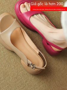 ใส่สบาย หนัง รองเท้าแตะเปิดนิ้วเท้าส้นหนารอบผู้หญิง ฤดูร้อน นุ่ม ด้านล่าง ลำลอง เดินทาง หลากหลาย รองเท้าส้นหนา