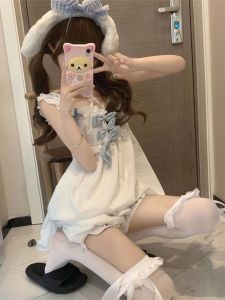 Cute Cartoon Animation Pure Cotton Summer Pajamas for Girls Sweet V-Neck Bows Butterfly Knots Shorts Flying Sleeves Set