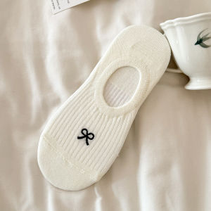 Summer Butterfly Knot Invisible Boat Socks Womens Pure Cotton Non Slip Thin Breathable Socks Anti Slip New 2025 Model