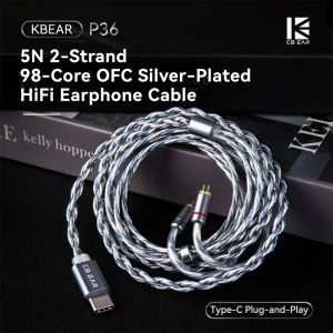 KBEAR P36 5N 2-Strand 98-Core OFC Silver-Plated HiFi Earphone Cable Type-C Plug 0.78mm 2-Pin Pin Upgrade HiFi Wire Headset Cable