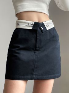 Weird Puss Preppy Style Flanging Zipper Letter Print Design High Waist Slim Looking All-Match Tutu Female Summer