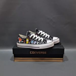 SEPATU CNVRS CT LOW X BT21 HITAM PUTIH MOTIF KARAKTER 36-40 SNEAKERS CORAK KARTUN