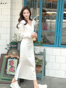 Elegant Slim Fit Shirt Dress Womens High Waist French Design Early Spring New Style Commute Princess Skirt Long Sleeve Zipper