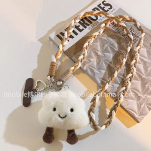 Sweet Girl Ins Cartoon Stuffed White Cloud Pendant Phone Case Hanging Ornaments Cartoon Crossbody Rope Long Phone Case Neutral Shell Halterneck Shoulder Hanging Side Strap for Going out Mobile Phone Strap 17