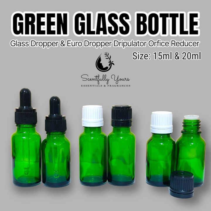 (15ml to 20ml) Green Glass Bottle Glass Dropper & Euro Dropper