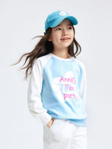 Annil Kids Casual Long Sleeve Sweatshirt Printed Elastic Cuff Autumn Spring Fashionable Color Block Design for Girls