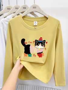 Fashionable round Neck Cat Print Long Sleeve T-Shirt Womens plus Size Autumn Season Casual Style Breathable Sweat Absorbent