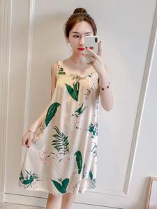 Summer Cotton Silk Sleepwear Womens Wide Strap Nightgown Student Princess Cute plus Size Home Clothes Sweet Style Print