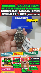 CASIO ORIGINAL - CASIO MTP-1215A-1A - MEN - Abu Abu - Stainless - Jam dunia JD18ST # Jam Tangan Pria Cowok Anti Air Digital Analog + CASIO MTP 1215A 1A MTP-1215A 1215 A MTP1215 MTP-1215 MTP1215A $ WR0 STS SD7