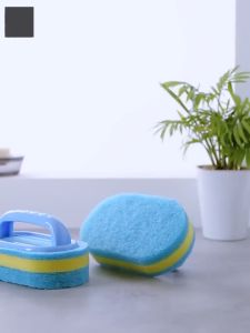 แปรงฟองน้ํา ทําความสะอาดหม้อ กระทะ กระเบื้อง อเนกประสงค์ หนา สามชั้น พร้อมด้ามจับ 1 ชิ้น