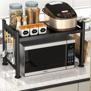 ห้องครัวเตาอบไมโครเวฟลิ้นชักสไตล์ Double Layer Retractable Storage Rack MULTI FUNCTION อุปกรณ์ทําอาหารขาตั้งสไตล์นอร์ดิกชั้นวางโลหะ