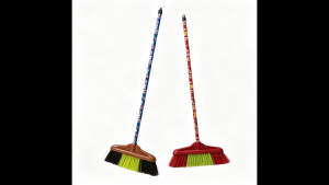 Glossy Plastic Broom Brush with Wooden Handle