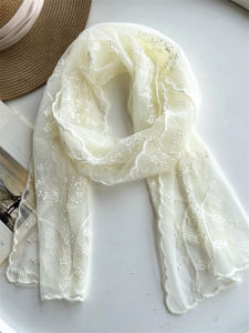 Versatile Lace Scarf Women Summer Thin Pure Color Silk French Long Neck Scarf Spring Autumn Head Scarf Multifunctional Square
