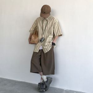 Summer Japanese Style Harajuku Style Vintage Striped Shirt Male and Female Students Cityboy Parka Casual Loose Jacket Tide