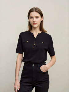 AMII | Elegant Short Sleeve Knitwear Four Flat Stitch Icy Silk