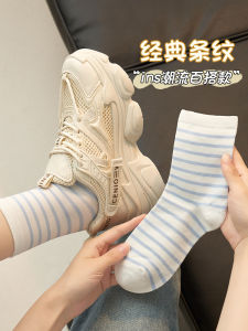 Striped Socks Children New Arrival Best Selling Pure Cotton Summer Thin Mid-Calf Length Socks Students Japanese Style Outwear Boneless Pile Style Long Socks