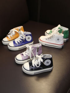 Childrens High Top Canvas Shoes Korean Style Casual Comfortable Cross Laced Baby Girl Shoes Boys Shoes Versatile White Sneakers