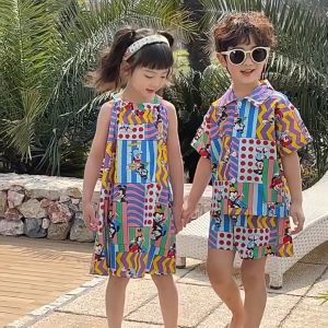 【Sweet Kids Deliver from Perak】saudara dan kakak sesuai dengan gaya percutian musim panas kanak-kanak saman korea baju seluar pendek gadis pakaian saman