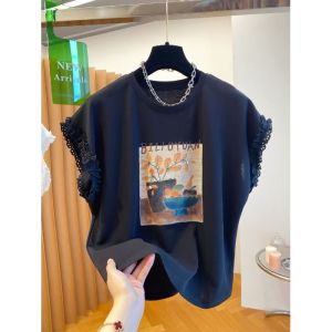 YEBO | Plus Size Lace Insert Short Sleeve T-Shirt