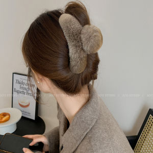 กิ๊บติดผมขนสัตว์ปลอมขนาดใหญ่สำหรับผู้หญิง ฤดูใบไม้ร่วง/ฤดูหนาว กิ๊บติดผมหัวกระดูกอ่อน สไตล์เกาหลี แฟชั่น ของตกแต่งผม