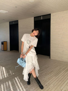 Váy Dài Không Đều Ren Nhiều Lớp Màu Trắng Cho Nữ Váy Midi Cạp Cao Váy Chữ a Thường Ngày Chất Liệu Polyester Trang Phục Mùa Hè