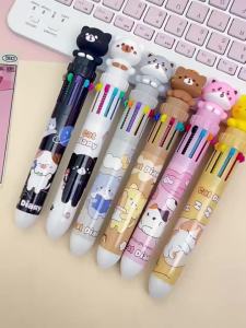 6/12/18Pcs Cat Diary Ten-Color Ballpoint Pen Multi-Color Press Handbook Pen High-Value Shape Color 10-Color Pen Multi-Color