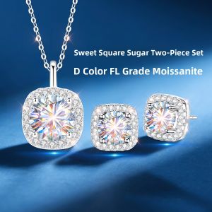 East Beauty | Sterling Silver Necklace Earring Set With Moissanite 999 Sterling Silver
