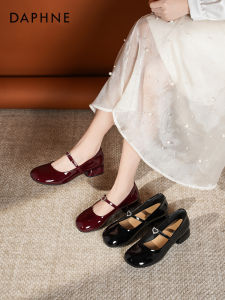 Daphne Red Mary Jane Shoes Womens Spring Autumn New Thick Heel Versatile French Vintage Single Shoes Fashionable Casual Loafers