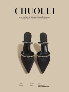 CHUOLEI | Womens Fine Heel Buckled Mary Jane Style Open Toe Slipper Black