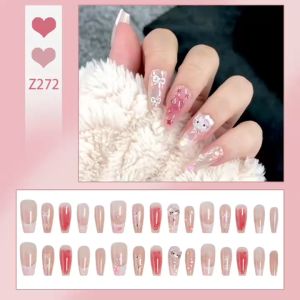 DD272 การออกแบบใหม่ เล็บปลอม ประดับเพชร เล็บปลอมเจลแท้ เล็บปลอมสำเร็จ การออกแบบกันน้ำ กล่องละ 24 ชิ้น