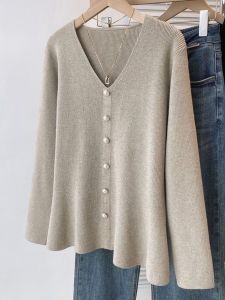 Elegant V-neck Knitwear Womens Loose plus Size Slimming Meat Covering Top Inner Wear Ladies Sweater Base Shirt Korean Style