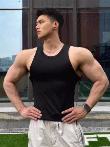 Black Fitness Sports Vest Mens Summer Elastic Slim Fit Sleeveless Base Layer Barriers Crossbody Tank Top Elder Sweatshirt