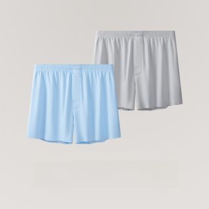 THREEGUN | Loose Large Size Mens Ice Silk Arrogant Shorts Home Sleepwear Sports High Elasticity Boxer Briefs Two-Pack Youth Polyester Nylon