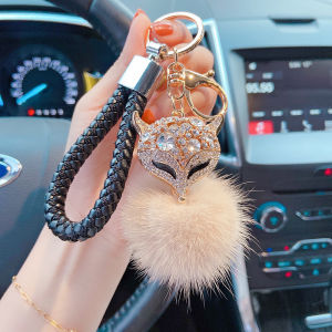 พวงกุญแจรถยนต์รูปสุนัขจิ้งจอกฝังเพชรคริสตัลแบบสร้างสรรค์พวงกุญแจมิงค์แฟชั่นที่ห้อยกระเป๋าน่ารักฮิตในเน็ตแบบเทพธิดา