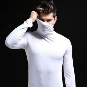 Luxury Mens Casual Turtleneck T-Shirts Autumn and Winter Tops Slim Collar Full Sleeve Innerwear Undershirt Golf Wear Men Tee