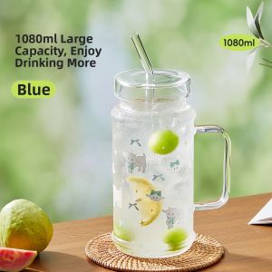 COOKER KING | Attractive High-borosilicate Glass Cup Heat-resistant with Lid and Straw