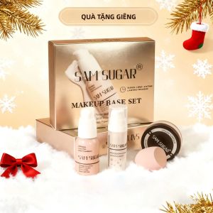 Bộ Kem Lót Trang Điểm Kèm Phấn Và Bông Phấn - Bộ Trang Điểm 4 Món Bền Bỉ Giúp Dễ Dàng Thoa Phấn Quà Tặng Giáng Sinh Lý Tưởng