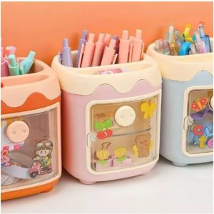 1pcs Creative Cartoon Multi Grid Pen Holder Students Favorite Multifunctional Storage Box with Grid Desktop Stationery Box