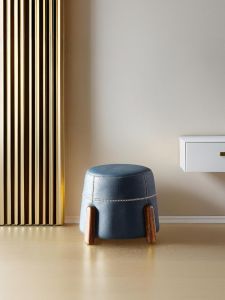 New Chinese Style Small round Stool Wooden Frame Luxury Minimalist Living Room Bedroom Balcony Leather Top Home Use Low Stool