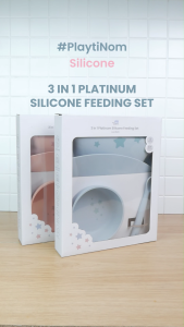 Little Giant  3 IN 1 PLATINUM SILICONE STAR FEEDING SET  | Gift Set Silicone Bib Piring Sendok MPASI | Silicone Platinum