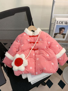 Thickened Cotton Jacket for Girls Baby New Year Visit Clothes Childrens Winter Coat Sweet Style Kids Cotton Padded Coat