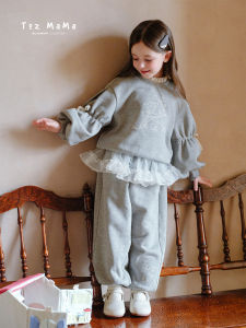 toz mama | Girls Lace and Embroidery Dress with Skirt-like Hem and Trousers Set
