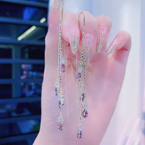 Bông Tai Dài Tua Rua Phong Cách Hàn Quốc Thời Trang Màu Tím Nước Mắt Hình Giọt Chống Thất Lạc Hợp Kim Mạ Bạc Vàng Trang Sức Phụ Kiện