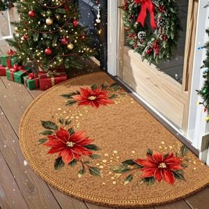 VIKAMA Christmas Nutcracker Rug Three Soldiers Half Round Doormat Brown Semicircle Small Area Rug 2027 Christmas Home Decor