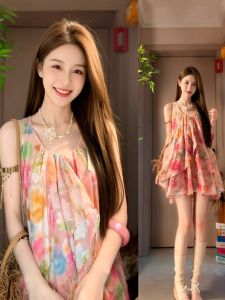 CHANGTONG | Resort Style Dopamine Beautiful Floral Print Mini Dress