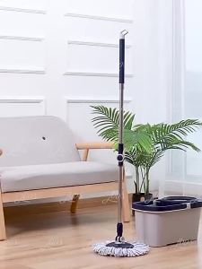 Mop With Spinner Metal Stainless steel bucket 360 Easy Rotating with drain cap Dual Drive Microfiber