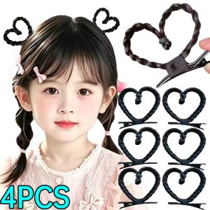4Pcs Cute 3D Heart-Shaped Hair Clip Realistic-Looking Synthetic Hair Braided Hair Clip Girl Hairstyle Accessories
